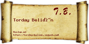 Torday Belián névjegykártya